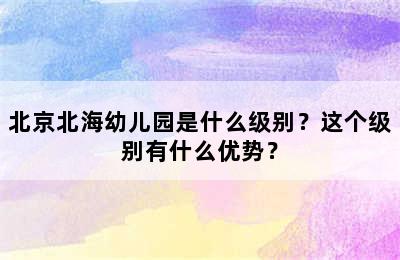 北京北海幼儿园是什么级别？这个级别有什么优势？