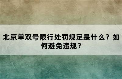 北京单双号限行处罚规定是什么？如何避免违规？