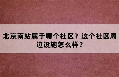 北京南站属于哪个社区？这个社区周边设施怎么样？