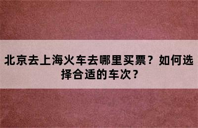 北京去上海火车去哪里买票？如何选择合适的车次？