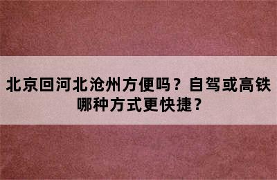 北京回河北沧州方便吗？自驾或高铁哪种方式更快捷？