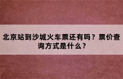 北京站到沙城火车票还有吗？票价查询方式是什么？