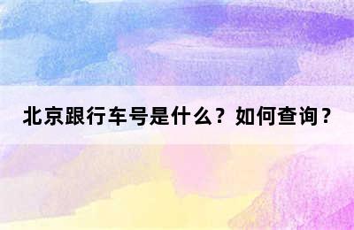 北京跟行车号是什么？如何查询？