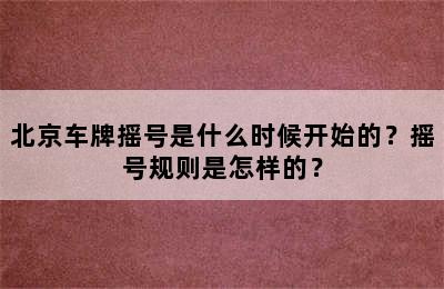 北京车牌摇号是什么时候开始的？摇号规则是怎样的？