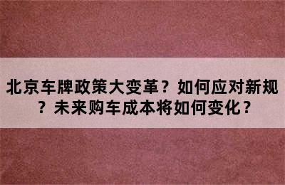 北京车牌政策大变革？如何应对新规？未来购车成本将如何变化？