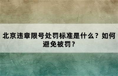 北京违章限号处罚标准是什么？如何避免被罚？