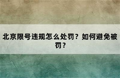 北京限号违规怎么处罚？如何避免被罚？