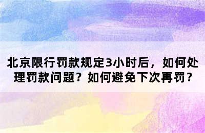 北京限行罚款规定3小时后，如何处理罚款问题？如何避免下次再罚？