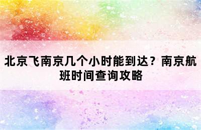北京飞南京几个小时能到达？南京航班时间查询攻略