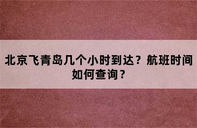 北京飞青岛几个小时到达？航班时间如何查询？