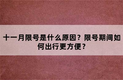 十一月限号是什么原因？限号期间如何出行更方便？
