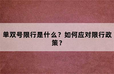 单双号限行是什么？如何应对限行政策？