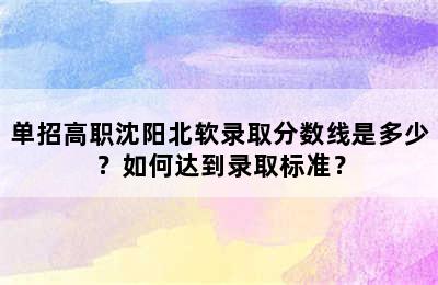 单招高职沈阳北软录取分数线是多少？如何达到录取标准？