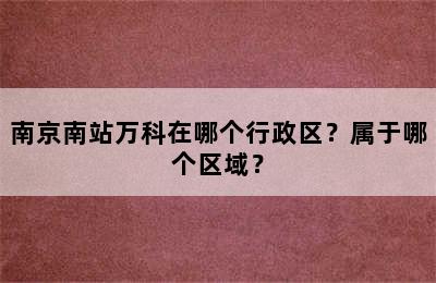 南京南站万科在哪个行政区？属于哪个区域？