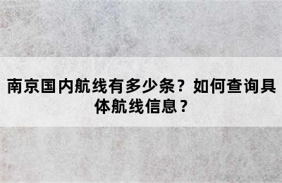 南京国内航线有多少条？如何查询具体航线信息？