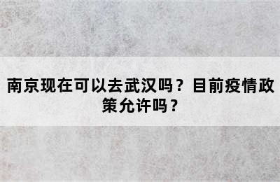 南京现在可以去武汉吗？目前疫情政策允许吗？
