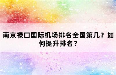 南京禄口国际机场排名全国第几？如何提升排名？