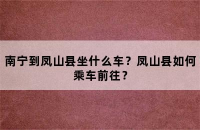 南宁到凤山县坐什么车？凤山县如何乘车前往？