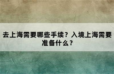 去上海需要哪些手续？入境上海需要准备什么？