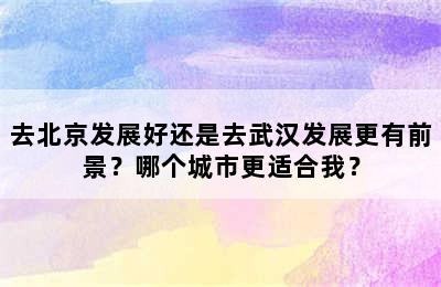去北京发展好还是去武汉发展更有前景？哪个城市更适合我？