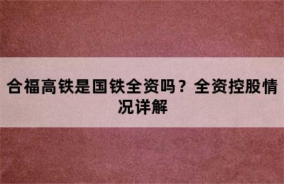 合福高铁是国铁全资吗？全资控股情况详解