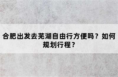 合肥出发去芜湖自由行方便吗？如何规划行程？