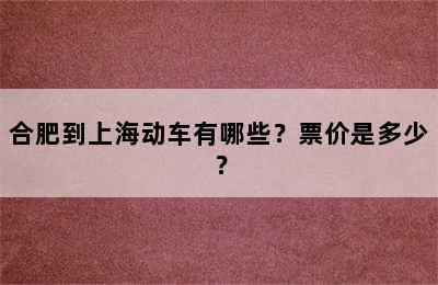 合肥到上海动车有哪些？票价是多少？