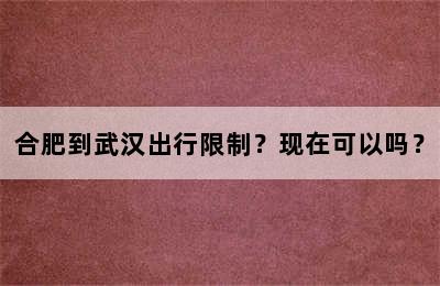 合肥到武汉出行限制？现在可以吗？