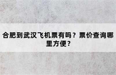 合肥到武汉飞机票有吗？票价查询哪里方便？