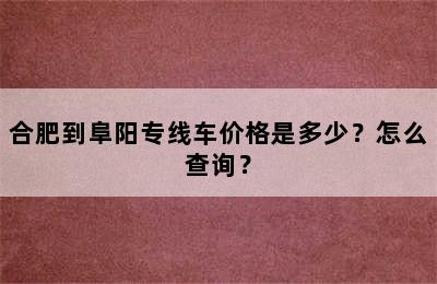 合肥到阜阳专线车价格是多少？怎么查询？