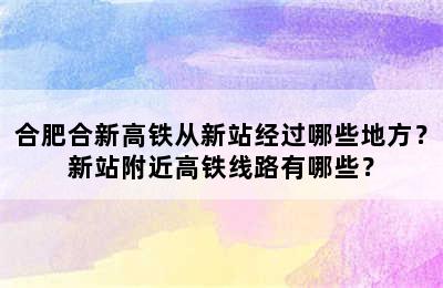 合肥合新高铁从新站经过哪些地方？新站附近高铁线路有哪些？