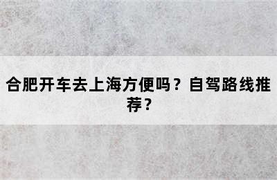 合肥开车去上海方便吗？自驾路线推荐？