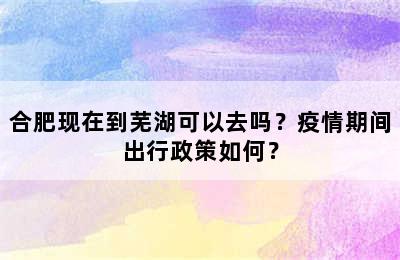 合肥现在到芜湖可以去吗？疫情期间出行政策如何？