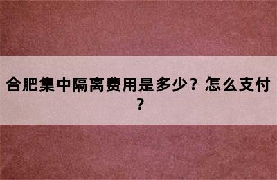 合肥集中隔离费用是多少？怎么支付？