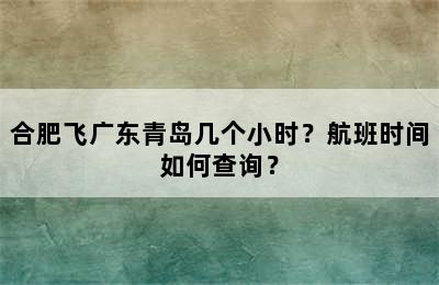 合肥飞广东青岛几个小时？航班时间如何查询？