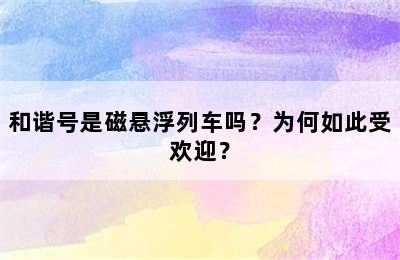 和谐号是磁悬浮列车吗？为何如此受欢迎？