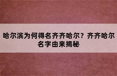 哈尔滨为何得名齐齐哈尔？齐齐哈尔名字由来揭秘