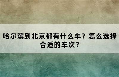 哈尔滨到北京都有什么车？怎么选择合适的车次？
