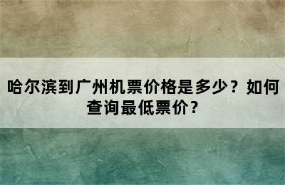 哈尔滨到广州机票价格是多少？如何查询最低票价？