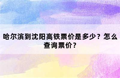 哈尔滨到沈阳高铁票价是多少？怎么查询票价？