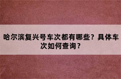 哈尔滨复兴号车次都有哪些？具体车次如何查询？