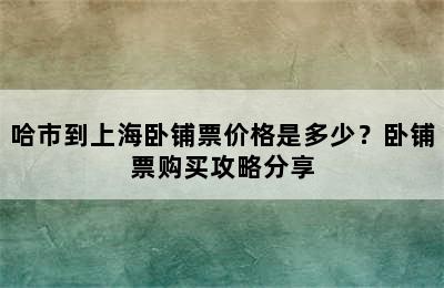 哈市到上海卧铺票价格是多少？卧铺票购买攻略分享