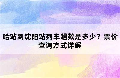 哈站到沈阳站列车趟数是多少？票价查询方式详解
