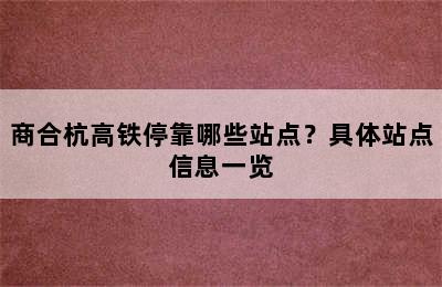 商合杭高铁停靠哪些站点？具体站点信息一览