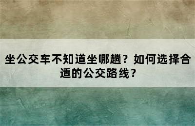 坐公交车不知道坐哪趟？如何选择合适的公交路线？