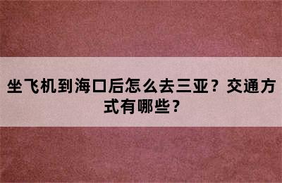 坐飞机到海口后怎么去三亚？交通方式有哪些？