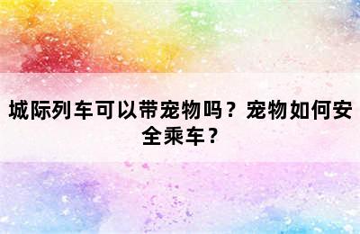 城际列车可以带宠物吗？宠物如何安全乘车？