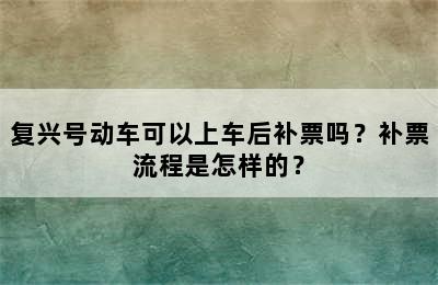 复兴号动车可以上车后补票吗？补票流程是怎样的？