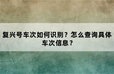 复兴号车次如何识别？怎么查询具体车次信息？