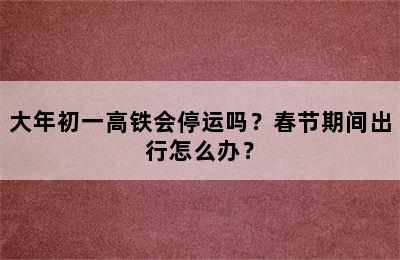 大年初一高铁会停运吗？春节期间出行怎么办？